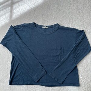 Rag & Bone Long Sleeve Crewneck Pocket Tee Navy Blue Slub Cotton Relaxed Fit